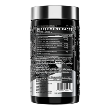 Nutrex Lipo 6 Hardcore 60 Capsulas informacion nutricional