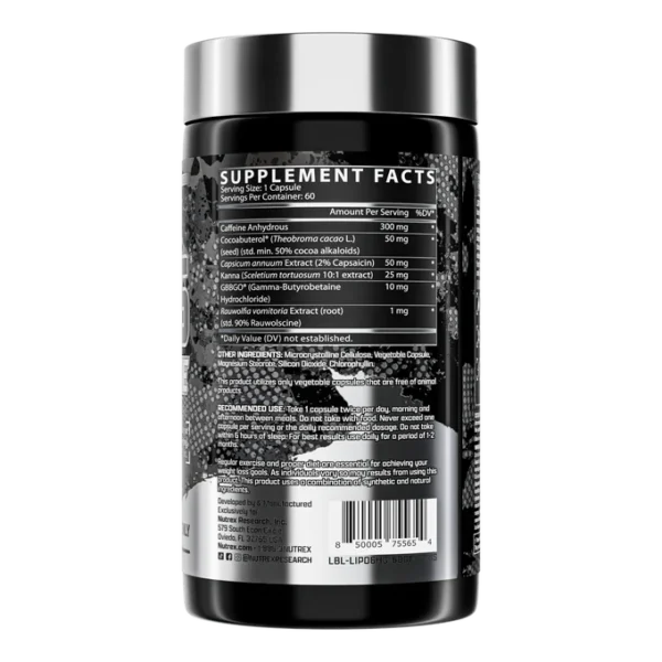 Nutrex Lipo 6 Hardcore 60 Capsulas informacion nutricional