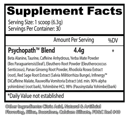 Insane Labz Psychopath Pre Entreno 30 Servicios Informacion nutricional 2