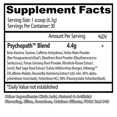 Insane Labz Psychopath Pre Entreno 30 Servicios Informacion nutricional 2