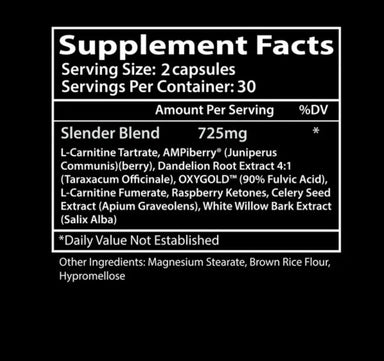 Insane Labz Slender Fat Burner 60 Cápsulas Informacion nutricional
