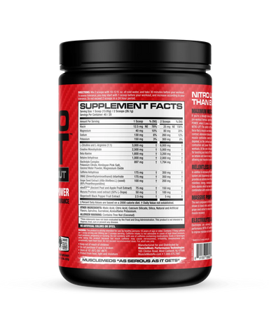 Musclemends Nitro Lift Pre Workout 40 Servicios informacion nutricional
