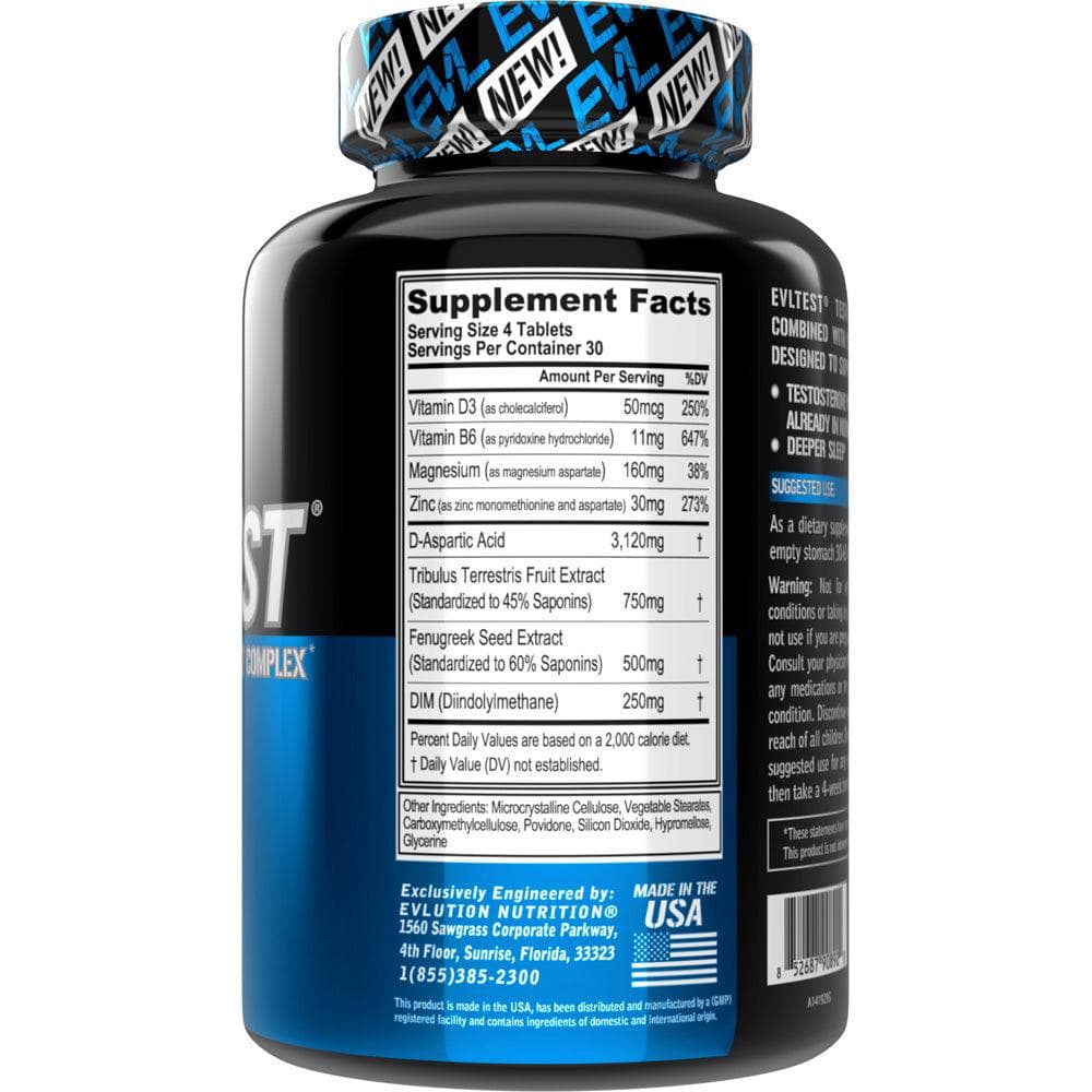 EVL Precursor de testosterona EVLTEST 120 tabletas 30 servicios informacion nutricional