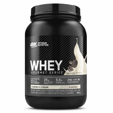 Optimum Nutrition Proteina Whey Gourmet 900gr 24 Servicios cookies and Cream