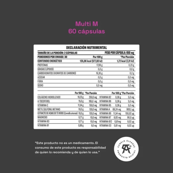 YAOCA Multi M 60 Capsulas Informacion nutricional