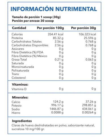 Essentials Egg´s Crystals (Claras de Huevo) 1.98 Lbs 30 Servicios Informacion nutricional