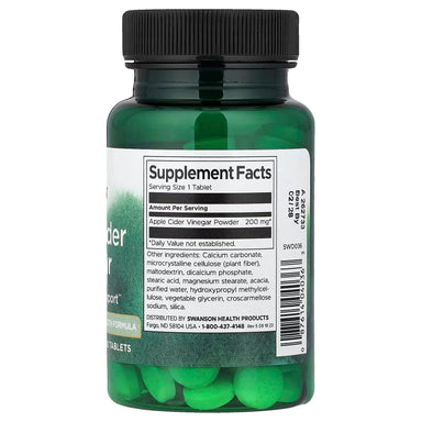 SWANSON VINAGRE DE SIDRA DE MANZANA 200MG 120 TABLETAS informacion nutricional