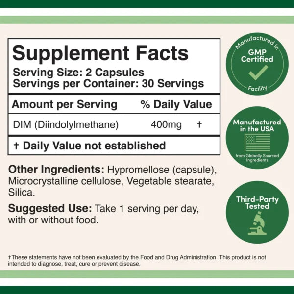Double Wood DIM (Diindolilmetano) 400mg 60 Capsulas Informacion nutricional 2