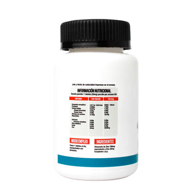 Superlabs Nutrition Zinc 20mg 100 Tabletas informacion nutricional 2