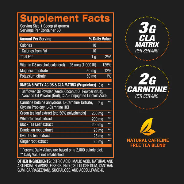 BPI Sports Cla + Carnitina Shredded 50 Servicios informacion nuricional