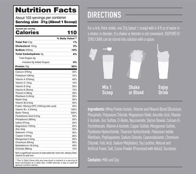 Isopure Proteina Zero Carb 7.5 Lbs 103 servicios informacion nutricional