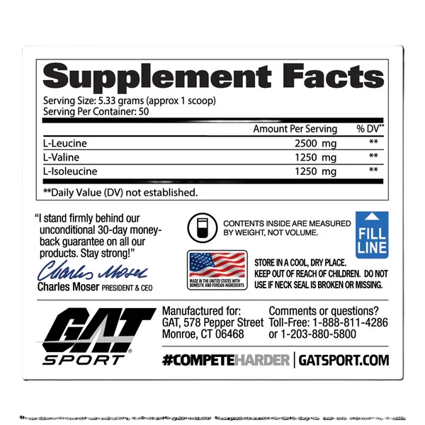 GAT Sport BCAA Powder 50 Servicios Informacion Nutricional