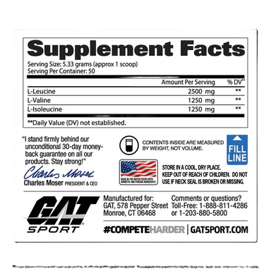 GAT Sport BCAA Powder 50 Servicios Informacion Nutricional