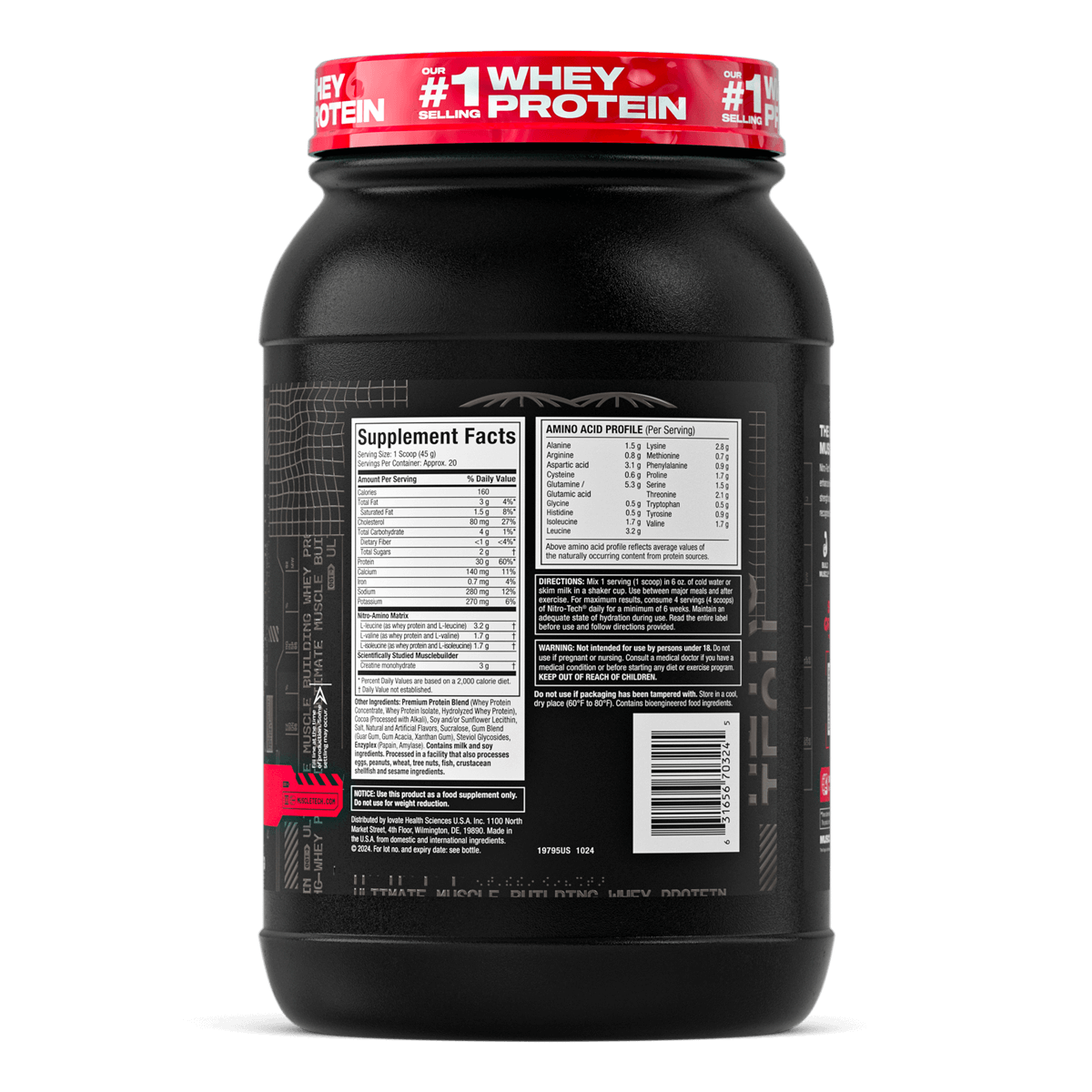 Muscletech Nitrotech 100% Whey Protein 2lb/21 servicios informacion nutricional