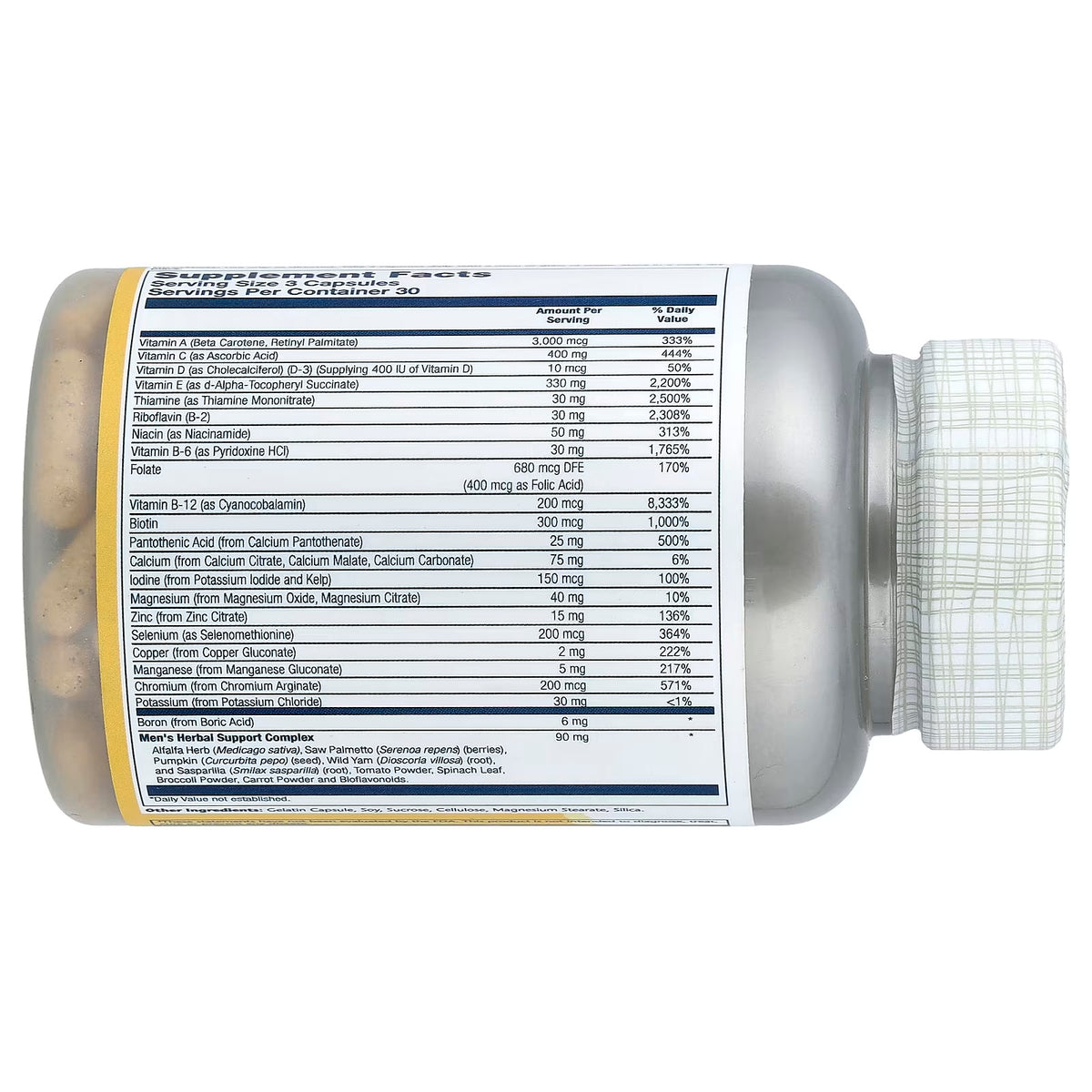 Solaray Multivitamínico Para Hombres 90 Tabs Informacion nutricional