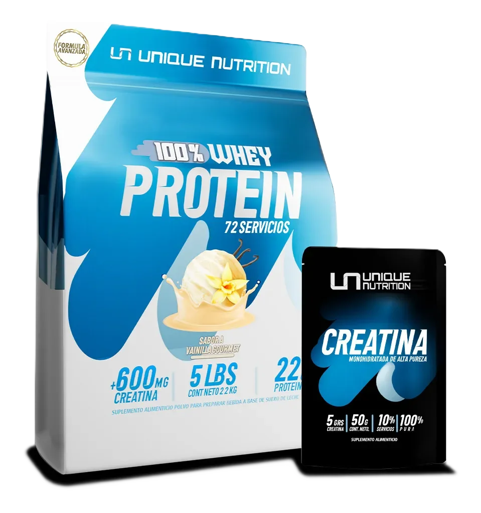 Unique Nutrition whey Protein 5lb + Creatina Monohidratada 50gr Vainilla