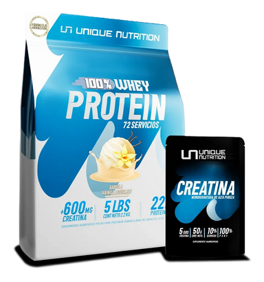 Unique Nutrition whey Protein 5lb + Creatina Monohidratada 50gr Vainilla