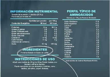 Advance Nutrition proteina WPI=pureza 1kg Informacion nutricional