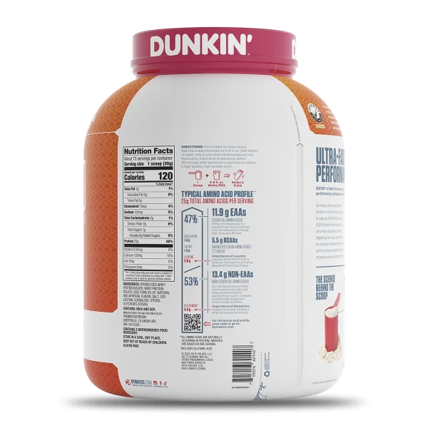 Dymatize Iso 100 Proteina Hidrolizada Dunkin 5 Lbs 2.3Kg 70 Servicios Informacion nutricional