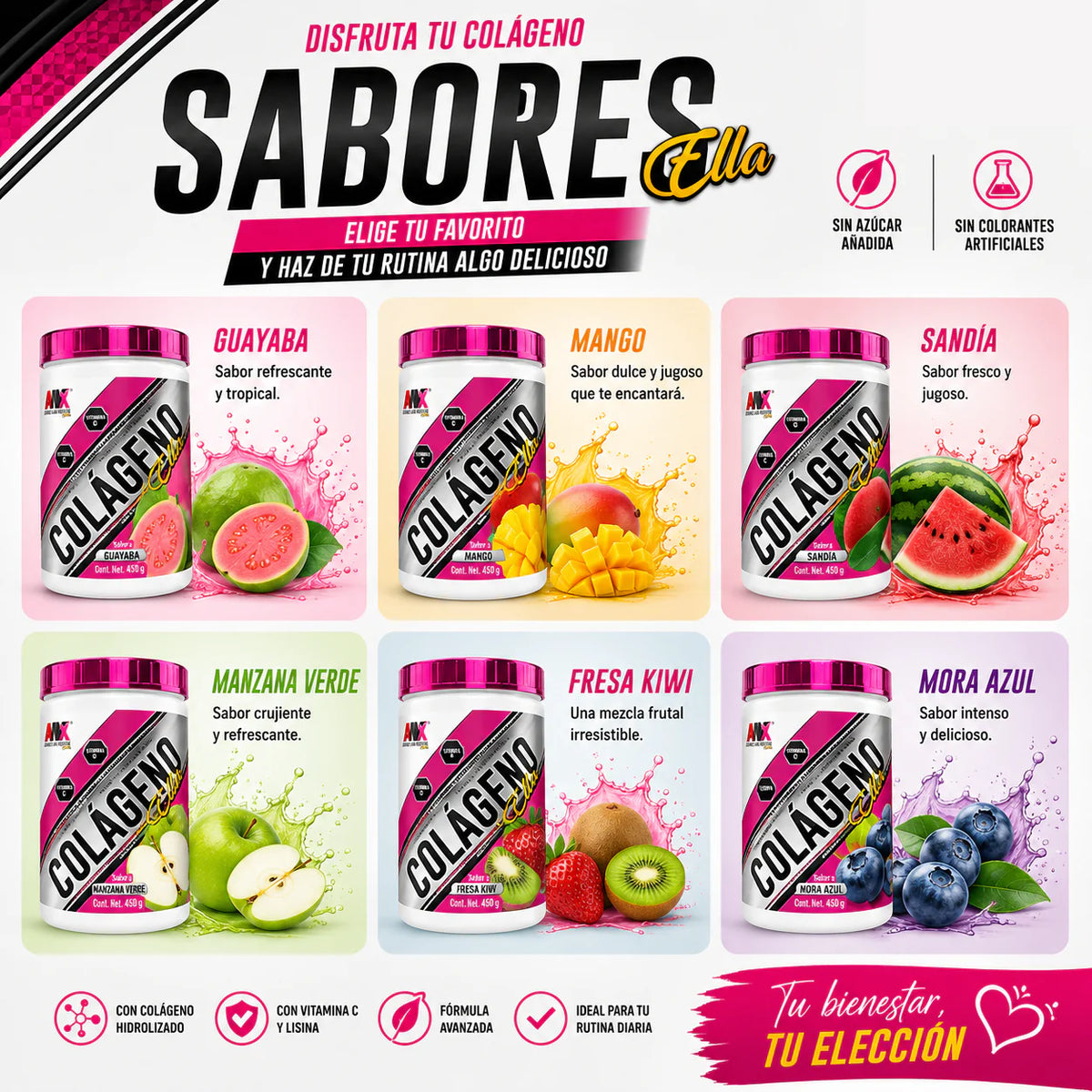 Advance Nutrition Colageno Hidrolizado Ella Con Vitamina C Y Acido Hialurónico 450g Portada 2