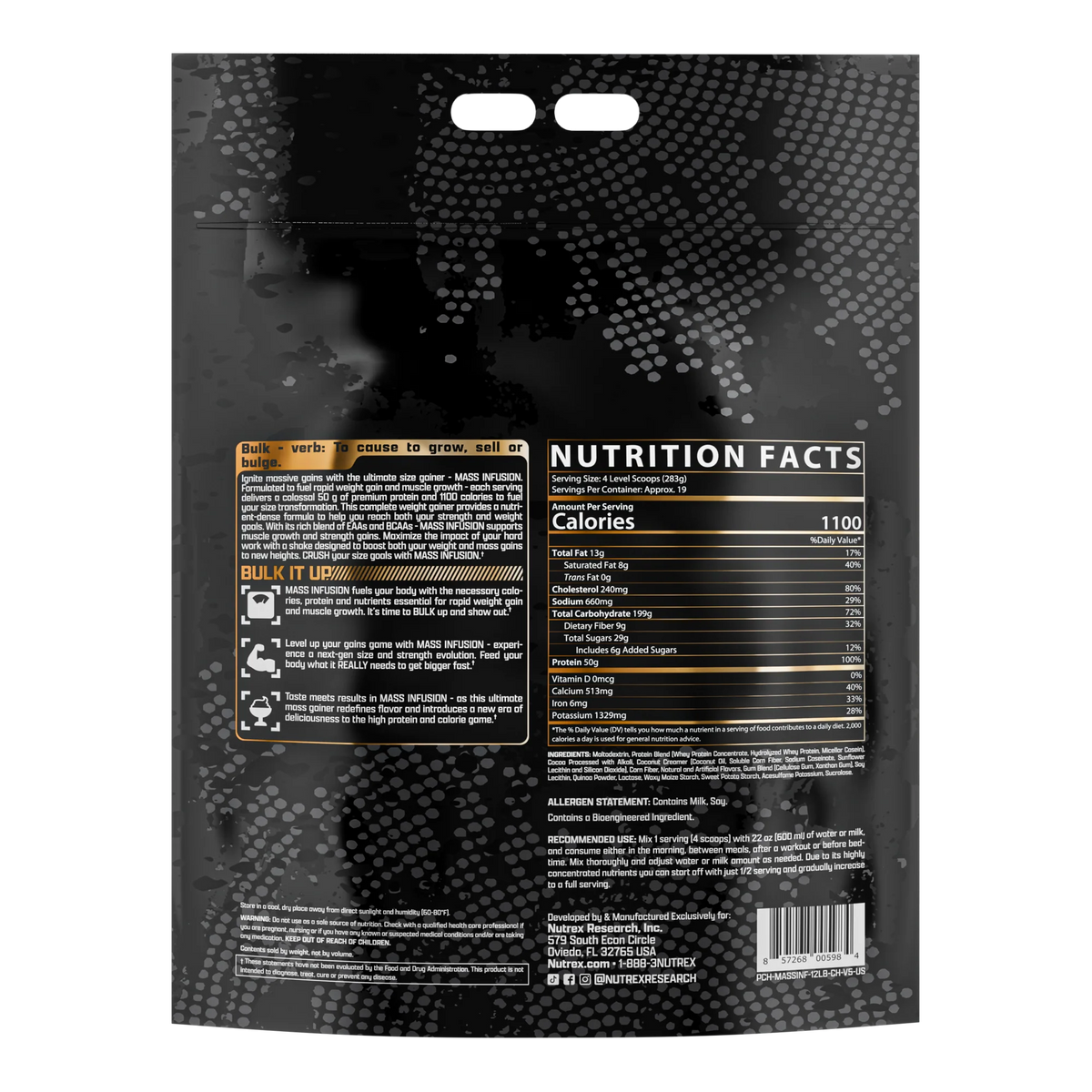 Nutrex Proteina Mass Infusion 12 Libras Informacion Nutricional