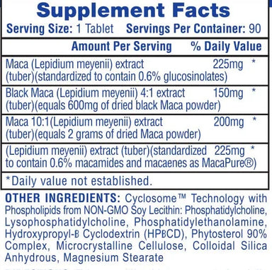 Hi Tech Maca 90 Tabletas informacion nutricional