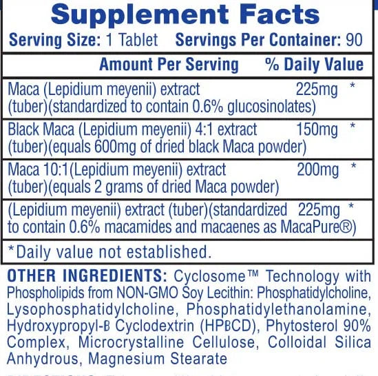 Hi Tech Maca 90 Tabletas informacion nutricional
