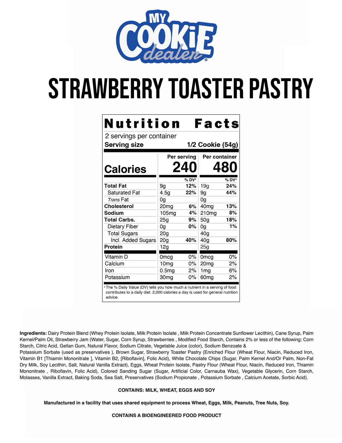 Raw Nutrition My Cookie Dealer 12 Galletas Strawberry Toaster informacion nutricional