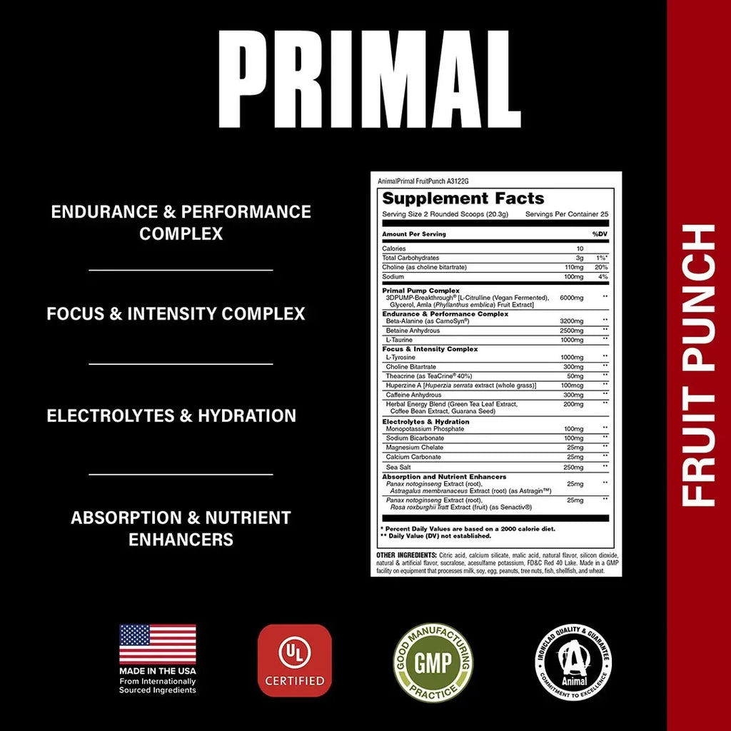 Universal Animal Primal Powder Pre Entreno 25 Servicios INFORMACION NUTRICIONAL 2
