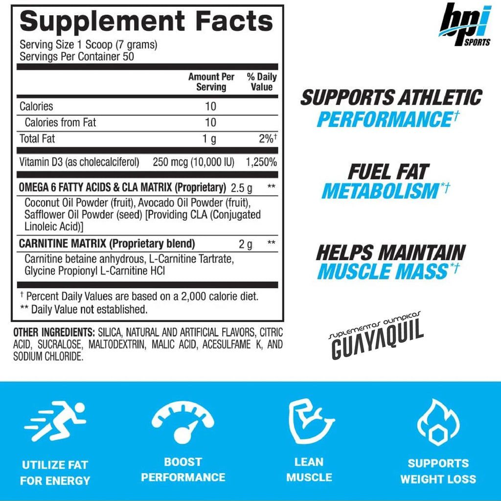BPI Sports Cla+ Carnitina 50 Servicios Informacion Nutricional