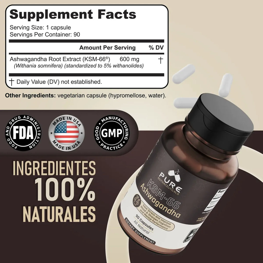 Pure Nutraceuticals KSM-66 90 Capsulas Informacion nutricional