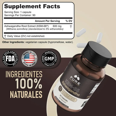 Pure Nutraceuticals KSM-66 90 Capsulas Informacion nutricional