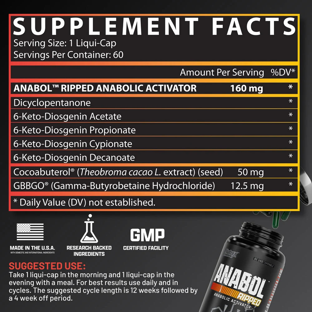 Nutrex Anabol Ripped 60 Cápsulas informacion nutricional