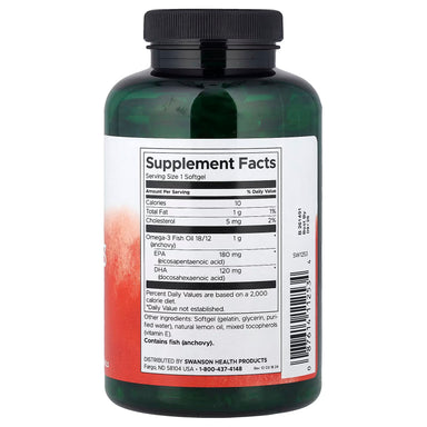 Swanson Omega 3 Fish Oil 150 cáps informacion nutricional