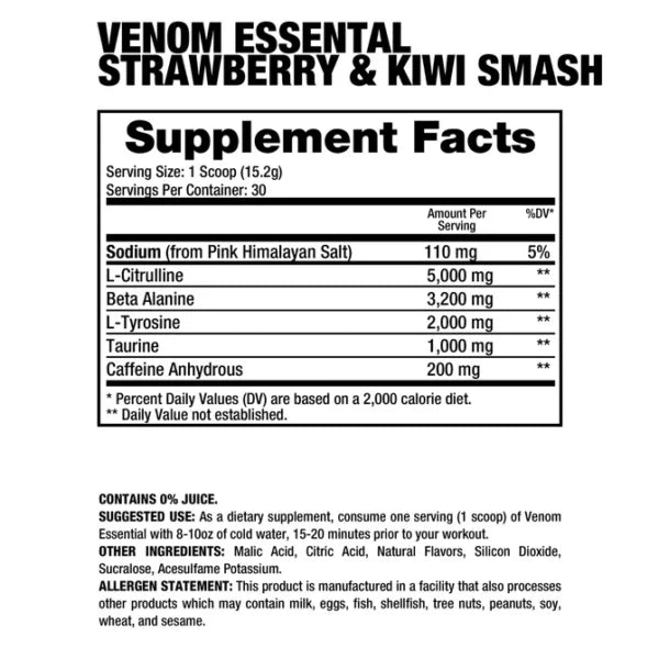 Dragon Pharma Venom Essential Pre Entreno 30 Servicios Informacion Nutricional