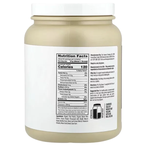 Isoure Proteina Plante Based 1.37Lbs Sabor Chocolate Informacion nutricional