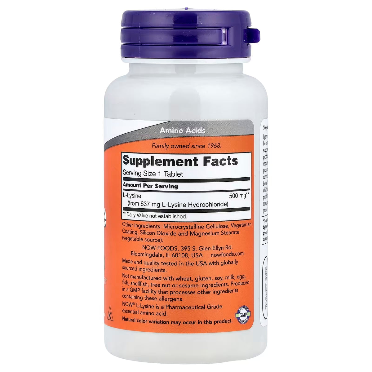 Now Foods L-Lysine 500 Mg 100 Tabs informacion nutricional