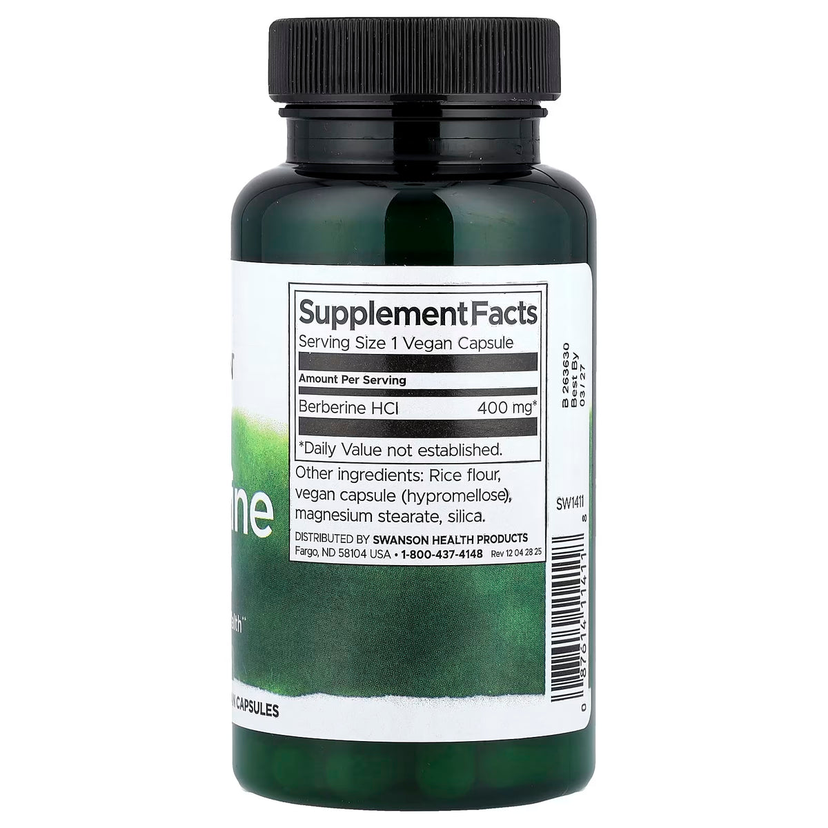 Swanson Berberina 400mg 60 Cápsulas informacion nutricional