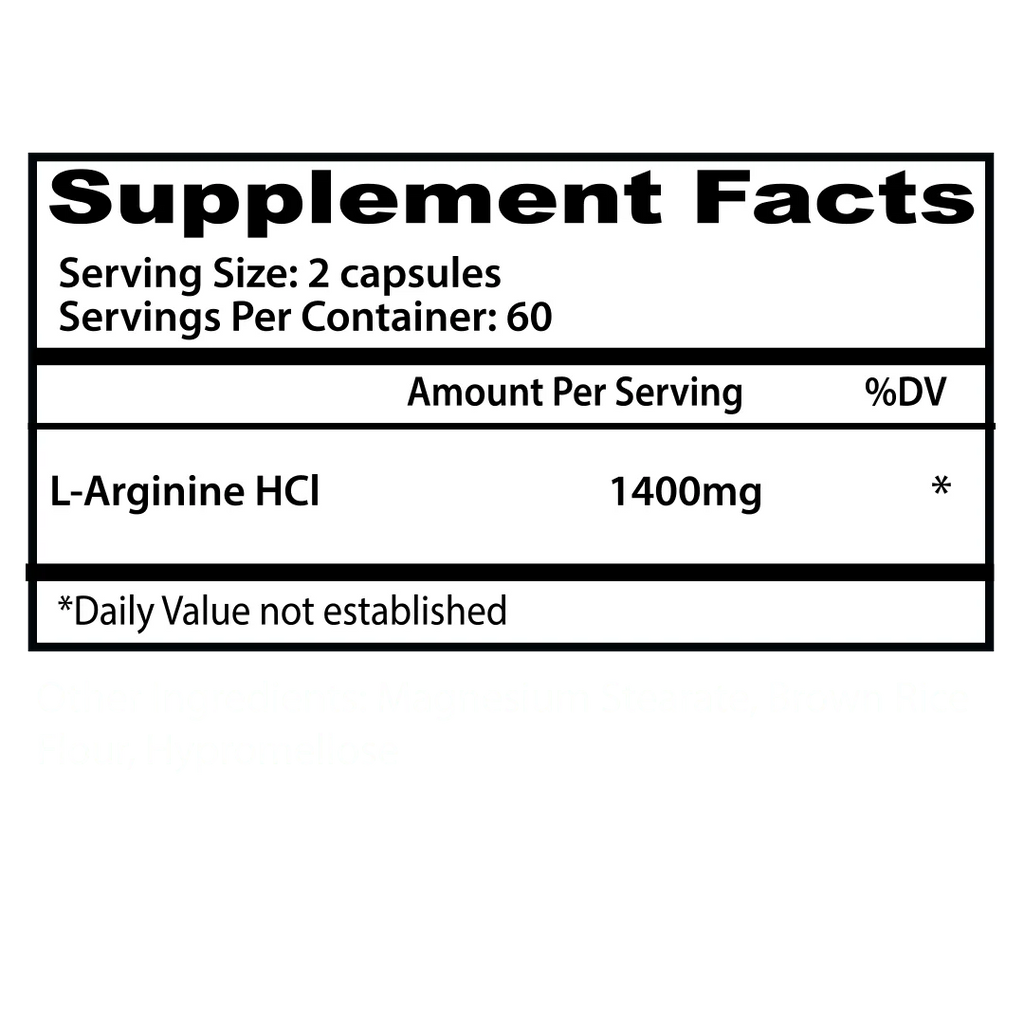 Insane Labz L- Arginina HCL 120 Cápsulas 60 Serv Informacion nutricional