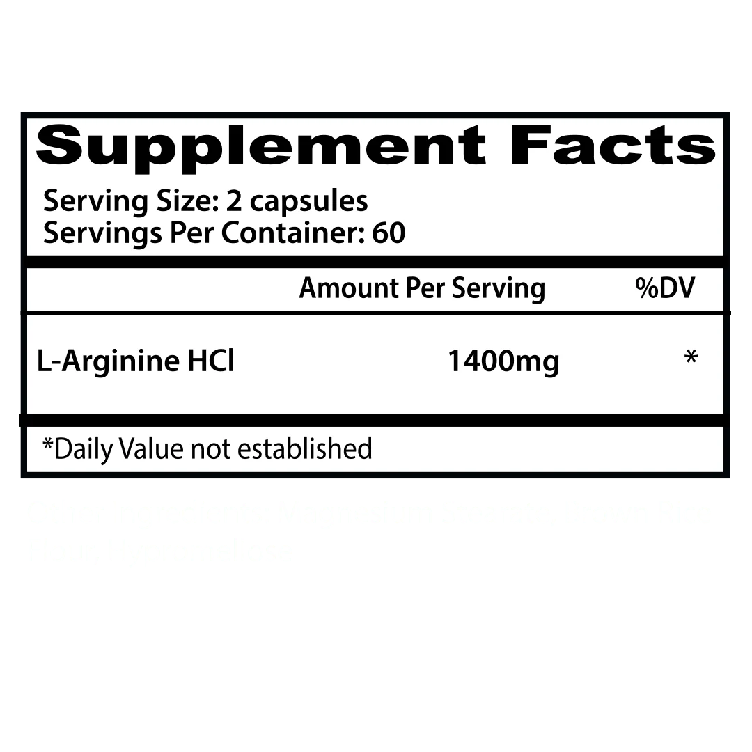Insane Labz L- Arginina HCL 120 Cápsulas 60 Serv Informacion nutricional