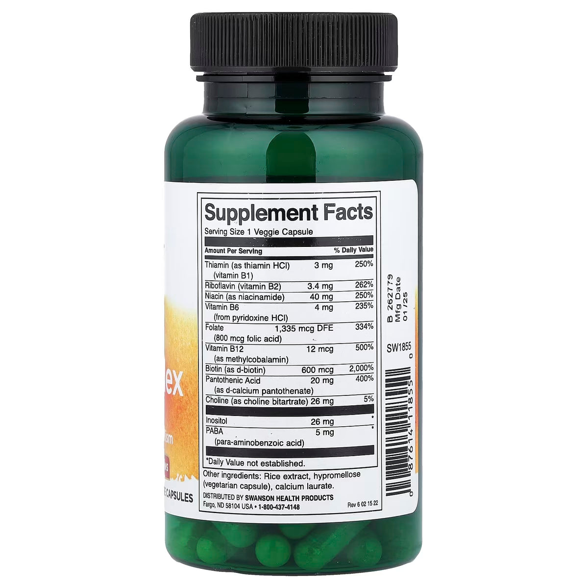 Swanson B Complex 100 Capsulas Informacion nutricional