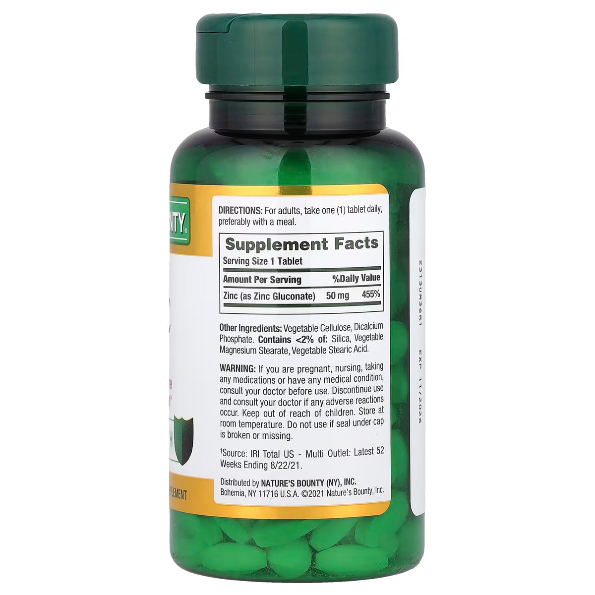 Nature's Bounty Zinc 50mg 100 tabletas Informacion nutricional