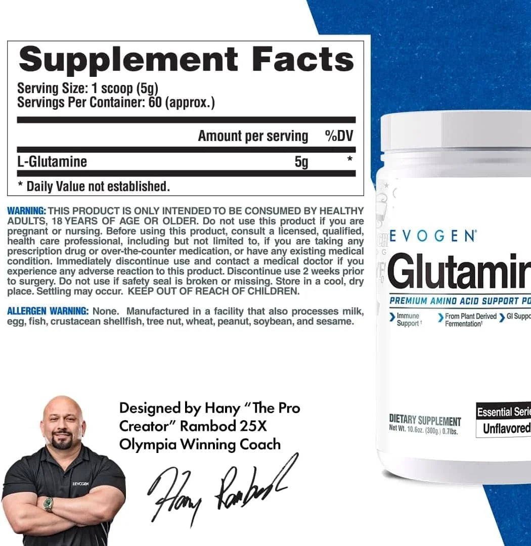 Evogen Glutamina 300gr 60 Servicios informacion nutricional