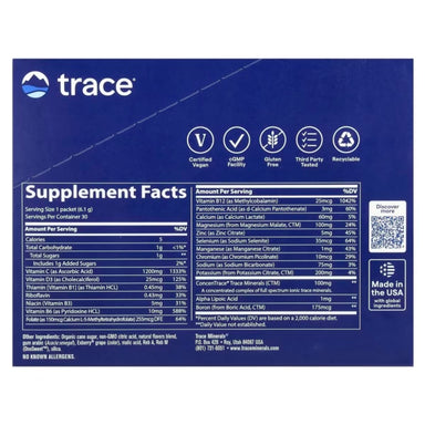 Trace Minerals Power Pak Frutos Rojos Mixtos 30 Sobres Informacion nutricional