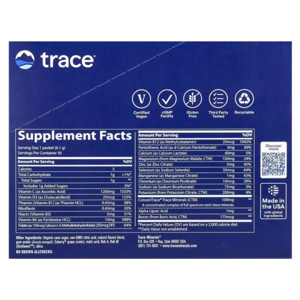 Trace Minerals Power Pak Frutos Rojos Mixtos 30 Sobres Informacion nutricional