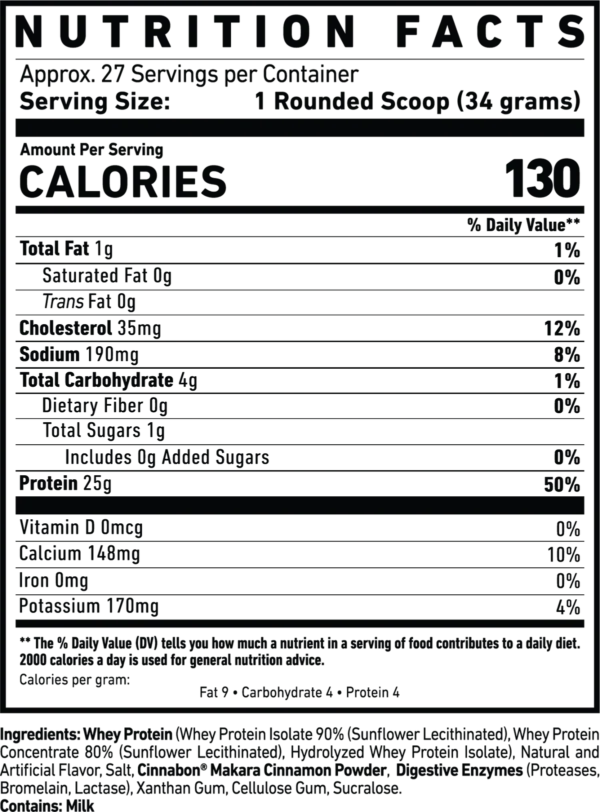 Proteina Ghost Whey 2 Lbs 27 Servicios Sabor Cinnabon Informacion nutricional