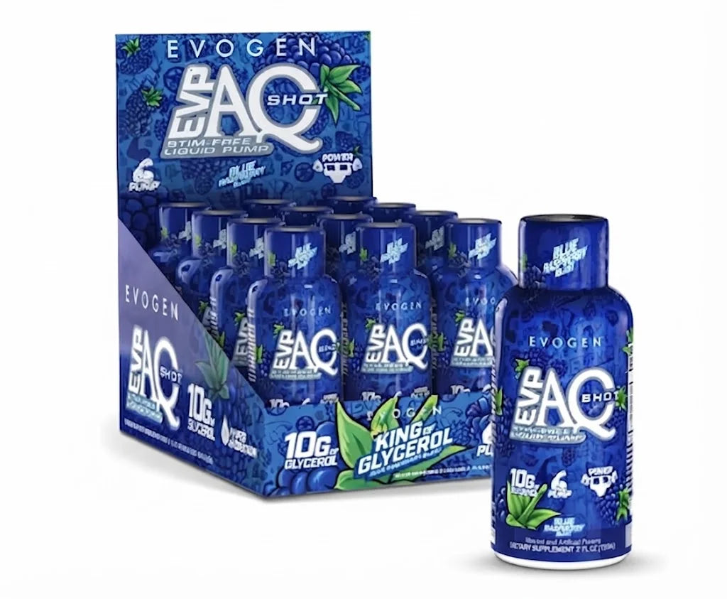Evogen EVP AQ Shot Stim Free Liquid Pump 12 Pack Blue Rapsberry Portada