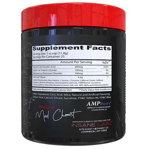 Insane Labz I Am God Pre Entreno 25 Servicios informacion nutricional