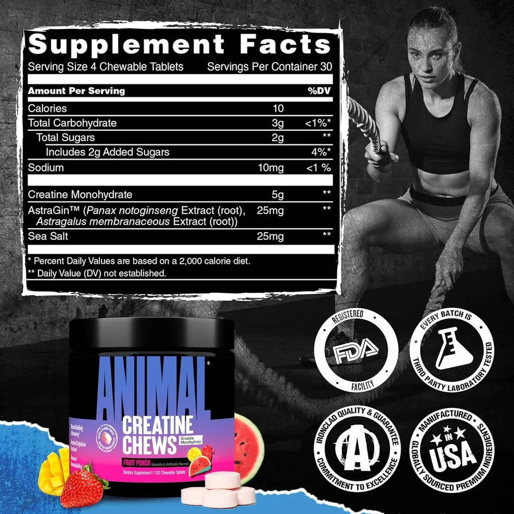 Universal Animal Chews Creatina 120 Capsulas informacion nutricional
