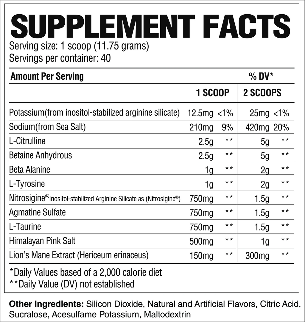 Raw Nutrition Pump Non-Stim Pre Entreno 40 Servicios informacion nutricional